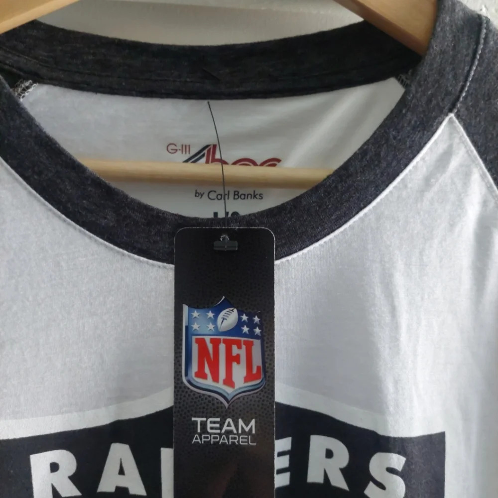 Nfl Women's Raiders Tailgate Baseball T-shirt 3/4 sleeve Large Front LOGO New - Picture 4 of 6